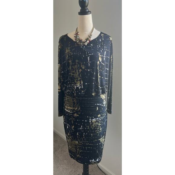 Adrianna Papell Banded Abstract Print Jersey Blouson Dolman Sleeve Boat Neck 12 - Picture 1 of 10